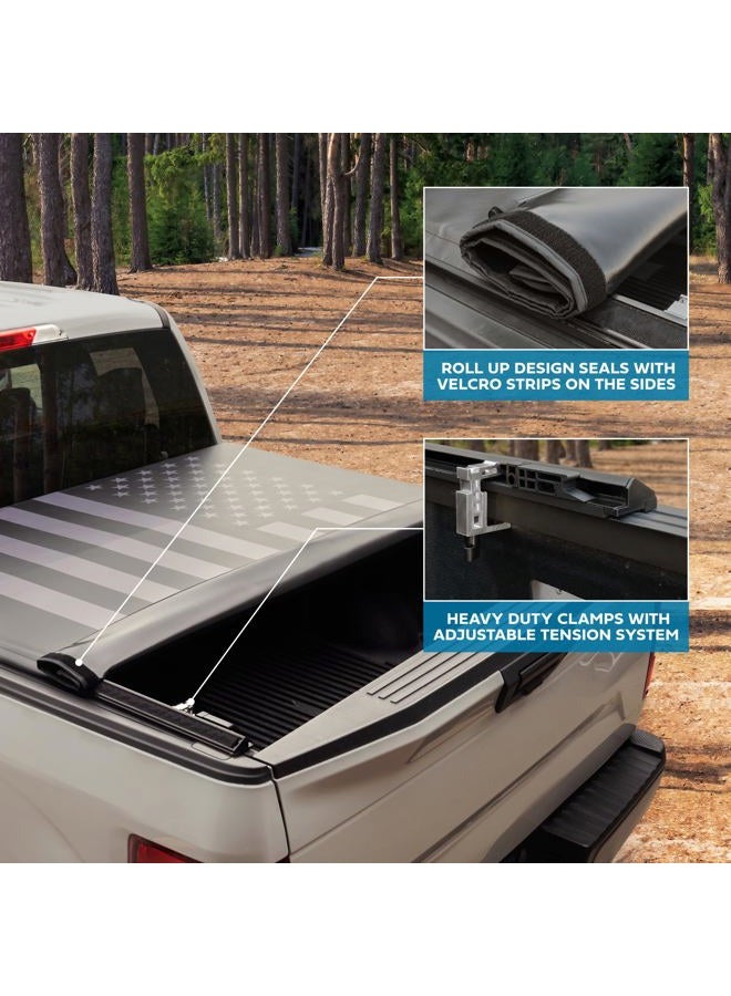MotorBox American Flag Truck Tonneau Cover for Chevy Silverado 1500 / GMC Sierra 1500 (2014-2018) with 6.6 ft Bed Length, Soft Roll-Up All-Weather Retractable Truck Bed Cover with Black Flag - Image 4