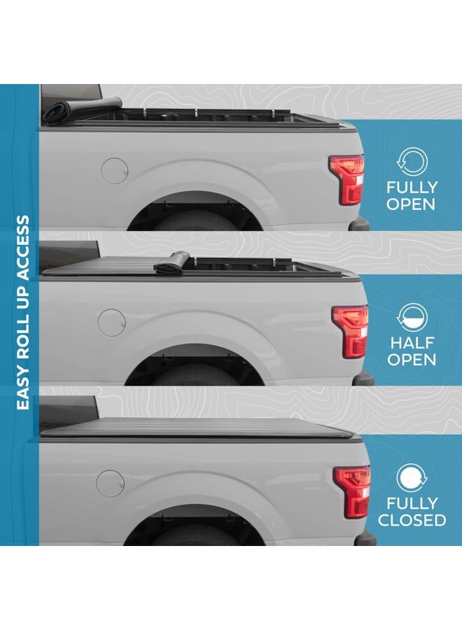 MotorBox American Flag Truck Tonneau Cover for Chevy Silverado 1500 / GMC Sierra 1500 (2014-2018) with 6.6 ft Bed Length, Soft Roll-Up All-Weather Retractable Truck Bed Cover with Black Flag - Image 2