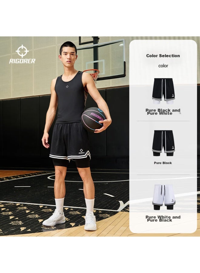RIGORER  Zhunzhe Compeive Knitted Shorts, Cheng Xinkaie's Style, Uni Basketball Shorts, Layered Sports Running Breathable Shorts - Image 1