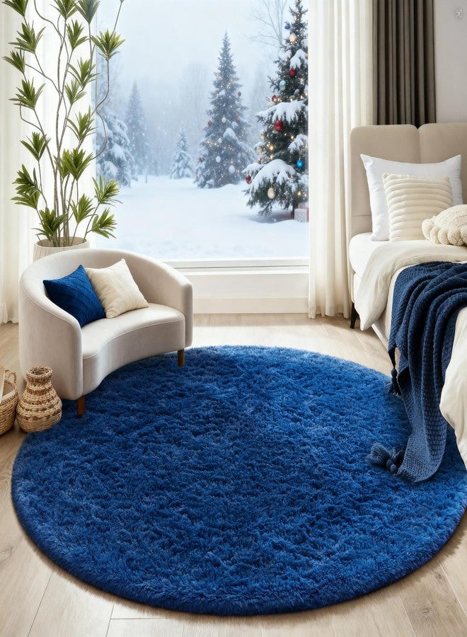 Ophanie Round Rug 5Ft Blue Circle Area Rug, Boys Room Decor, Fluffy Fuzzy Bedroom Carpet, Plush Soft Shaggy Living Room Rugs for Kids Home Decor Aesthetic, Nursery - Image 5