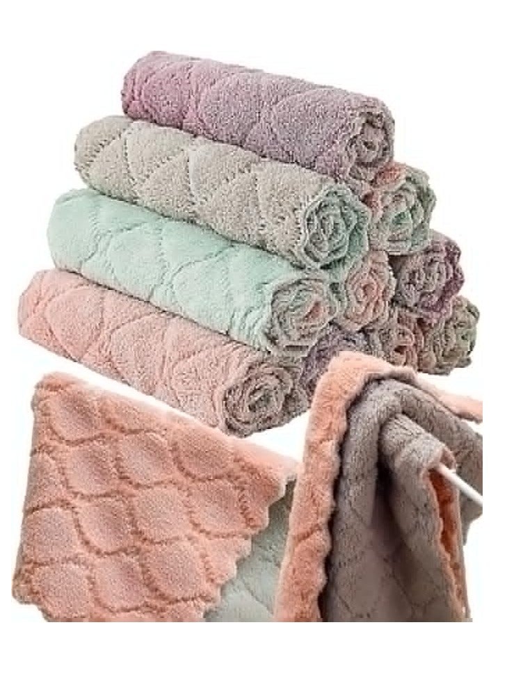10 Pack Kitchen Towels Quick Dry Washcloths, Coral Velvet Dishtowels Multipurpose Reusable Cloths, Soft Tea Absorbent Cleaning Cloths Double-Sided Microfiber Lint Free Rags. - Image 1