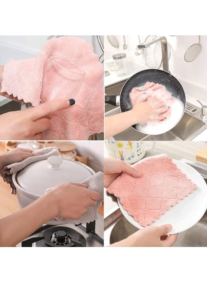 10 Pack Kitchen Towels Quick Dry Washcloths, Coral Velvet Dishtowels Multipurpose Reusable Cloths, Soft Tea Absorbent Cleaning Cloths Double-Sided Microfiber Lint Free Rags. - Image 2