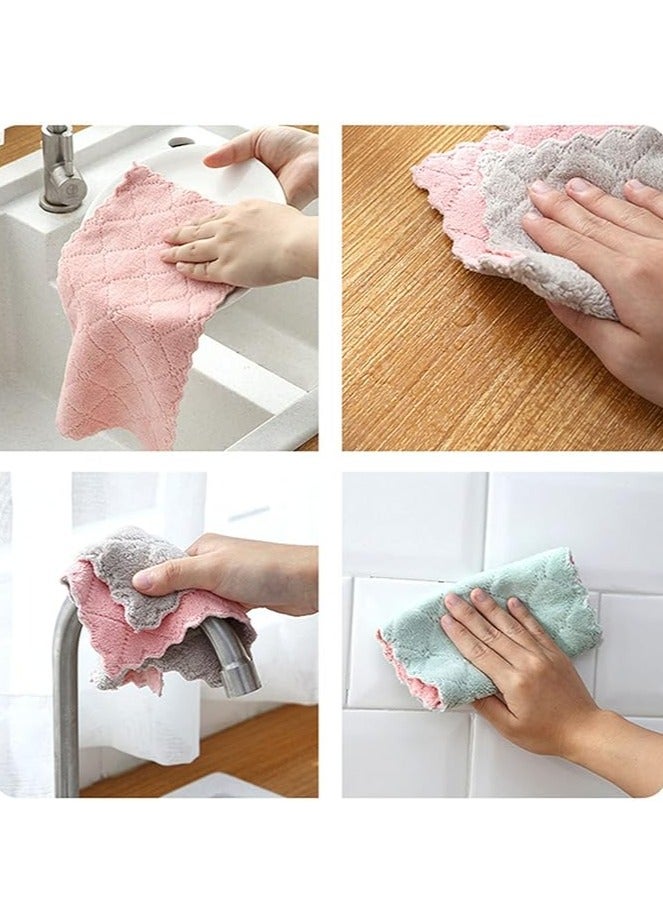 10 Pack Kitchen Towels Quick Dry Washcloths, Coral Velvet Dishtowels Multipurpose Reusable Cloths, Soft Tea Absorbent Cleaning Cloths Double-Sided Microfiber Lint Free Rags. - Image 4