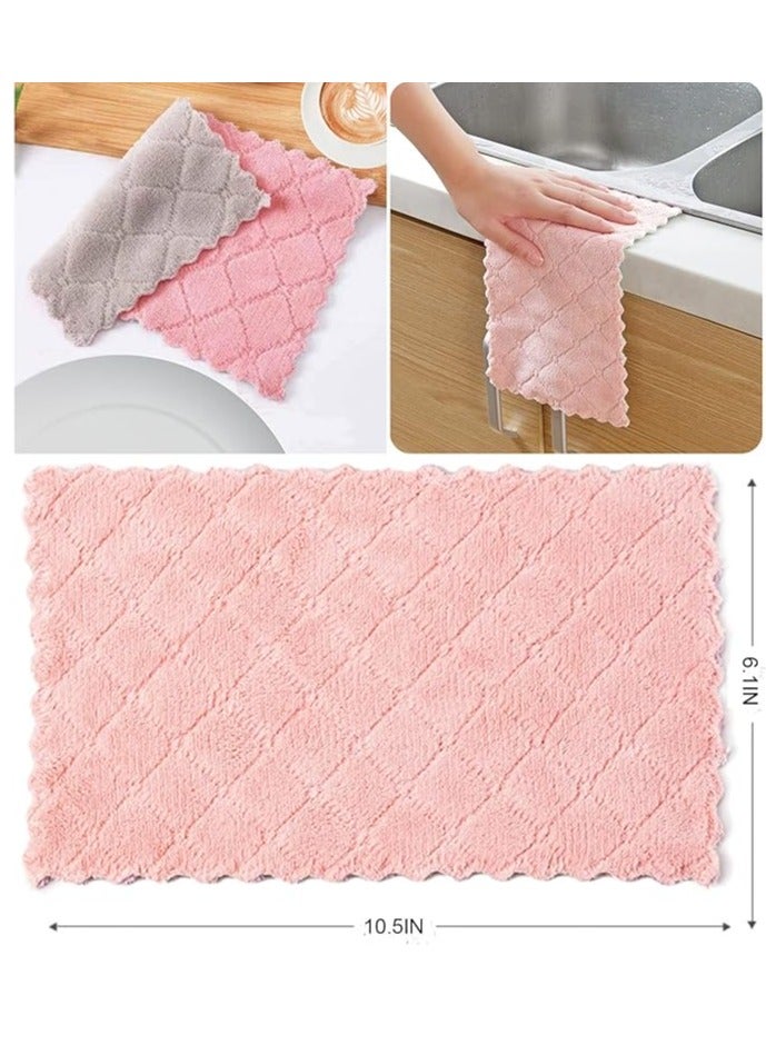 10 Pack Kitchen Towels Quick Dry Washcloths, Coral Velvet Dishtowels Multipurpose Reusable Cloths, Soft Tea Absorbent Cleaning Cloths Double-Sided Microfiber Lint Free Rags. - Image 5