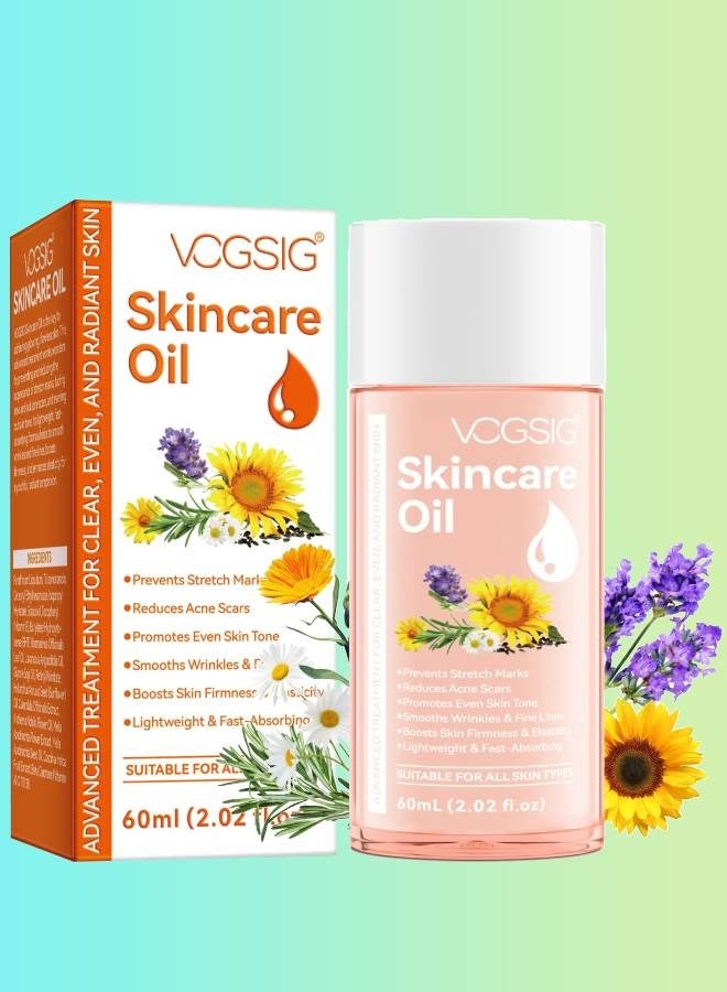 VOGSIG 60ml Skincare Oil Skin Care Serum for Stretch Marks Acne and Scars Moisturizing Stretch Mark Oil Boosts Skin Firmness and Elasticity Smooths Wrinkles and Fine Lines Moisturize Face Serum and Body Oil - Image 1