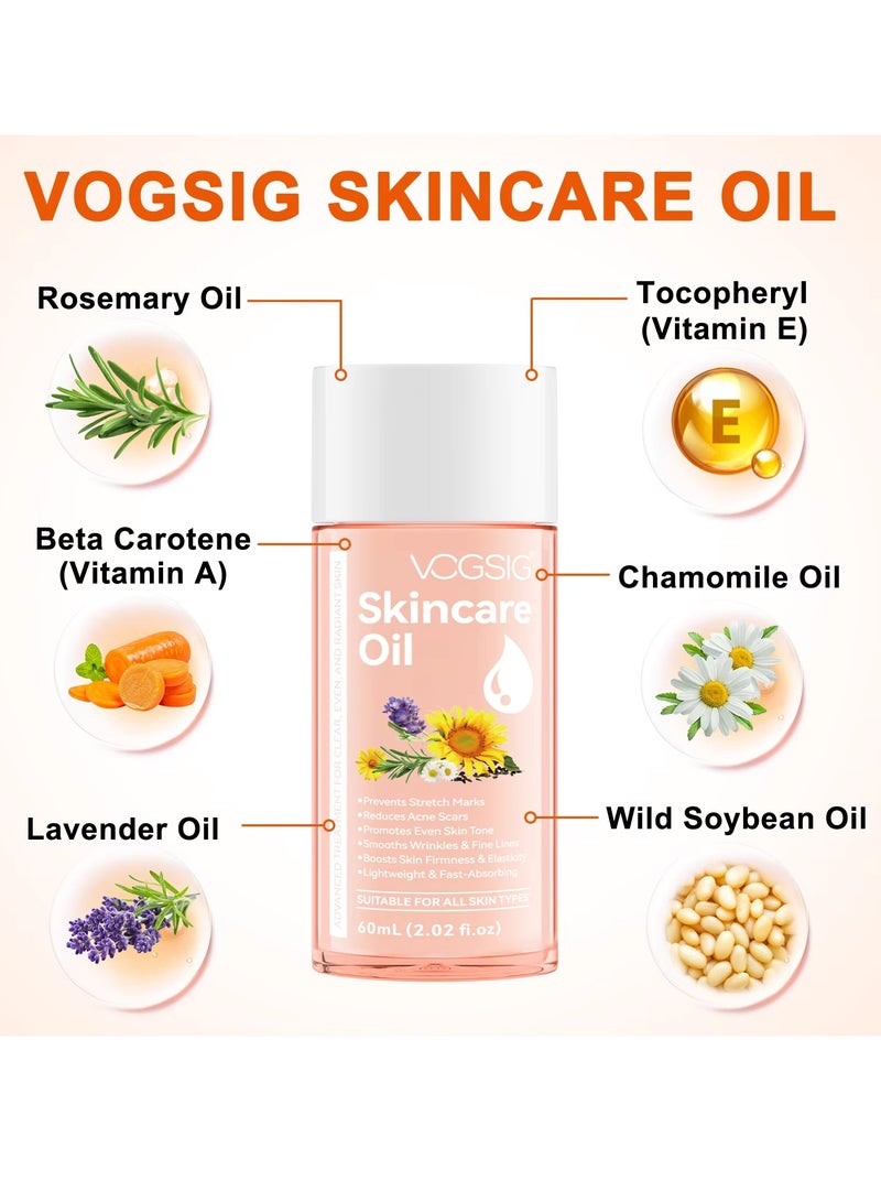 VOGSIG 60ml Skincare Oil Skin Care Serum for Stretch Marks Acne and Scars Moisturizing Stretch Mark Oil Boosts Skin Firmness and Elasticity Smooths Wrinkles and Fine Lines Moisturize Face Serum and Body Oil - Image 5