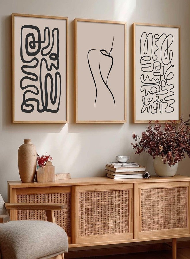 HOTHOUSE Decorative Modern Wall Art Print With Frame Abstract Paintings For Living Room Bed Room Hotel Wall Decor Digital Reprint Set of 3 (13X17 inch) - Image 1