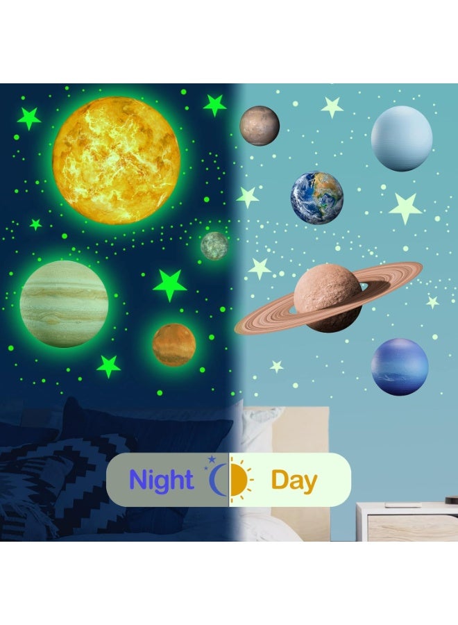 لوكسا 490  قطعة نجوم تتوهج في الظلام، ملصقات حائط لنظام الشمس مع الشمس والكواكب التسعة الرئيسية لغرفة النوم، زينة سقف الحضانة - Image 3