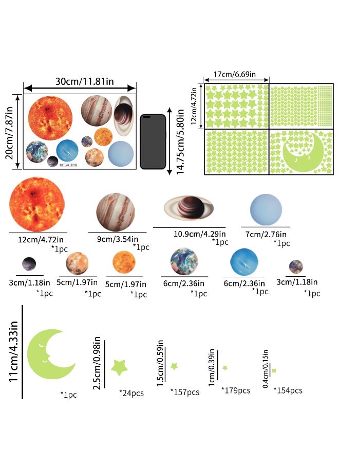 لوكسا 490  قطعة نجوم تتوهج في الظلام، ملصقات حائط لنظام الشمس مع الشمس والكواكب التسعة الرئيسية لغرفة النوم، زينة سقف الحضانة - Image 4
