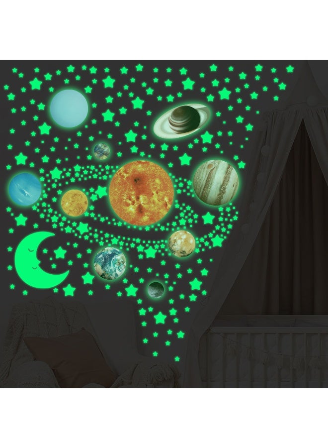 لوكسا 490  قطعة نجوم تتوهج في الظلام، ملصقات حائط لنظام الشمس مع الشمس والكواكب التسعة الرئيسية لغرفة النوم، زينة سقف الحضانة - Image 5