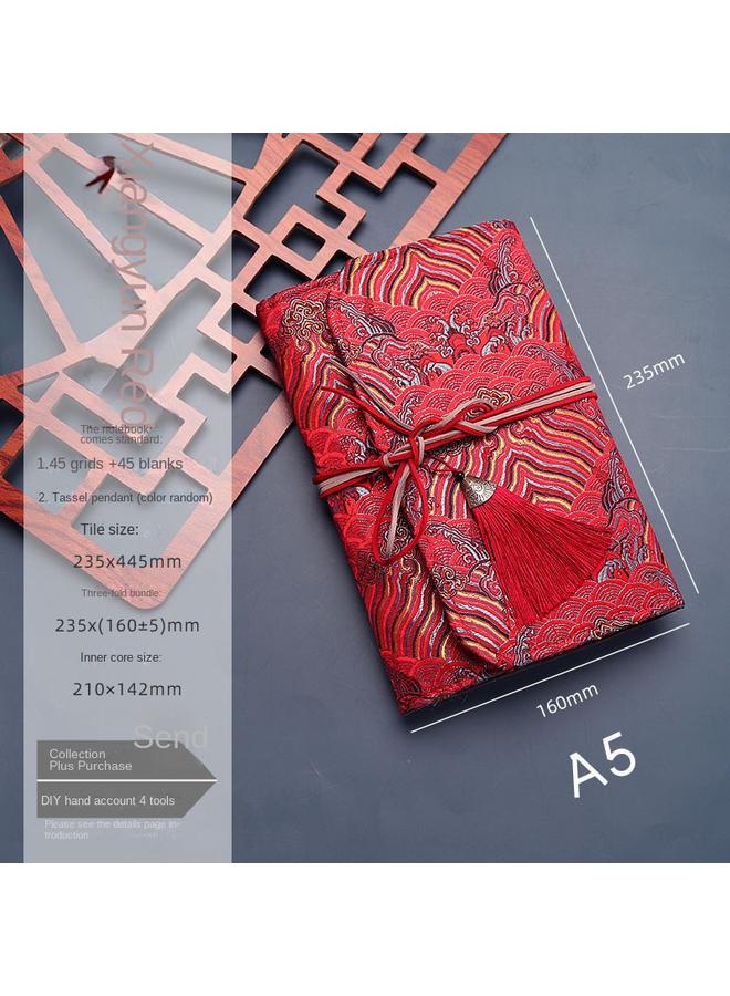 Bluejw Vintage Pocket Fabric Handbook Suit Ins Japanese A6 Cute High Color Value Loose-leaf Grid Notebook Handbook - Image 1