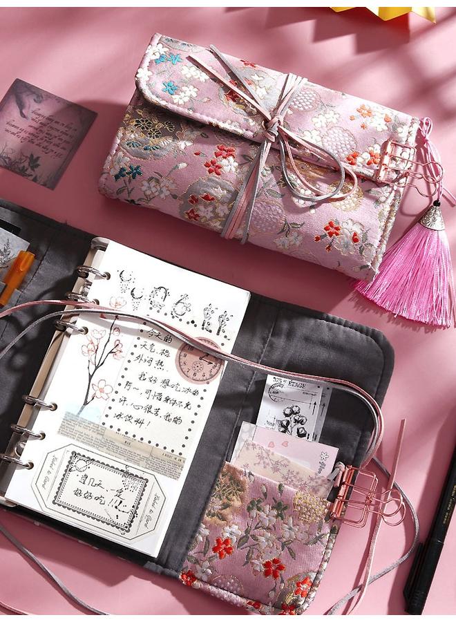 Bluejw Vintage Pocket Fabric Handbook Suit Ins Japanese A6 Cute High Color Value Loose-leaf Grid Notebook Handbook - Image 2