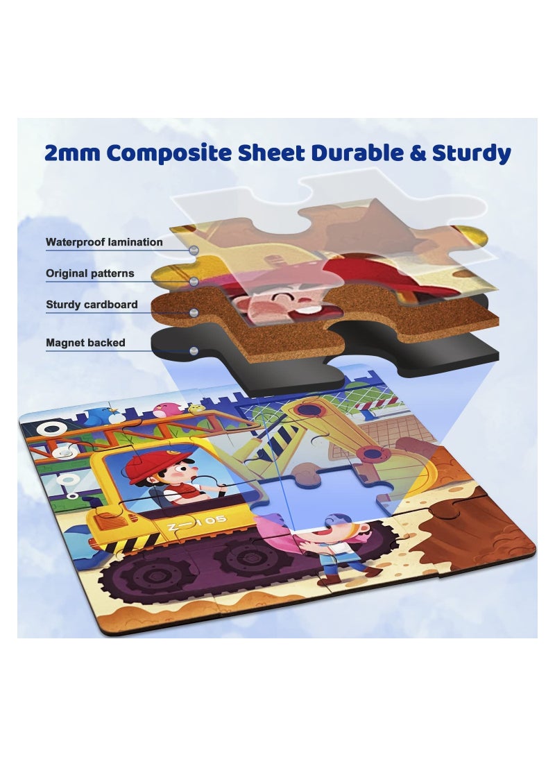 SYOSI Magnetic Puzzles for Kids Ages 4 5 6 7 8, Three Wooden Jigsaw Puzzles 48 Piece, Fire Truck Puzzles Book for Toddlers Puzzles Party Favors for Girls and Boys, Travel Games and Toys for Kids - Image 3