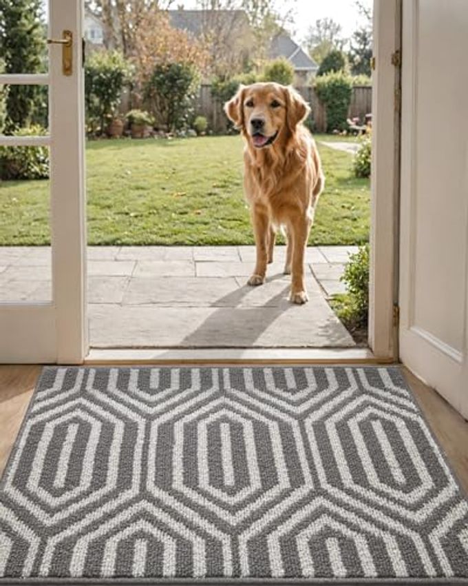 FRONT DOOR MATS FOR ENTRYWAY NON SLIP WASHABLE LOWPROFILE ENTRY DOORMAT ABSORBENT RESIST DIRT INSIDE FLOOR ENTRANCE MAT PATIO 24X36 GREY
