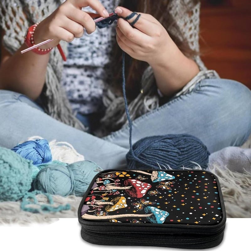 Vanideaoty Cartoon Mushroom Crochet Storage Organizer with Web Pockets Butterfly Knitting Needle Storage Vacation Portable Crochet Hook Case for Holiday Decor - Image 2