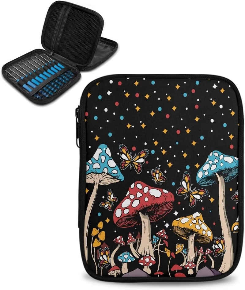Vanideaoty Cartoon Mushroom Crochet Storage Organizer with Web Pockets Butterfly Knitting Needle Storage Vacation Portable Crochet Hook Case for Holiday Decor - Image 1