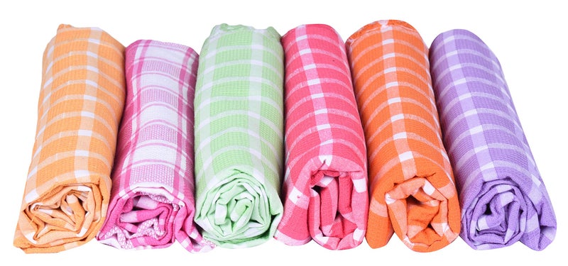 JISB South Indian Soft Cotton Checks Bath Towels (Standard, Multicolour , Pack of 6) - Image 2