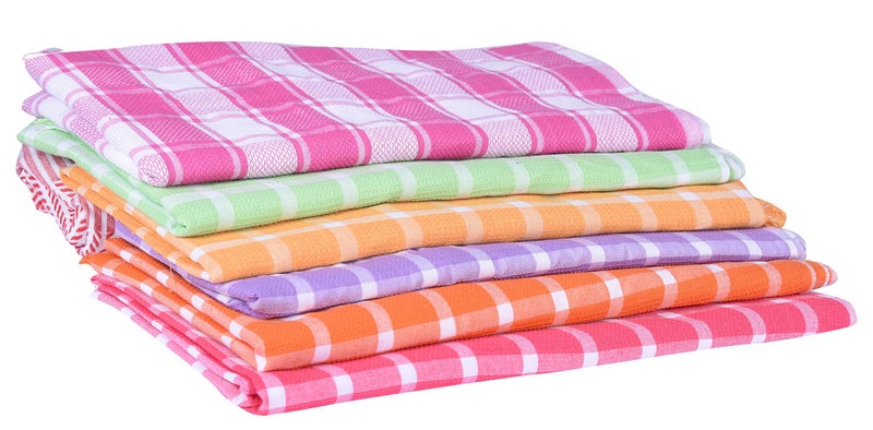 JISB South Indian Soft Cotton Checks Bath Towels (Standard, Multicolour , Pack of 6) - Image 1