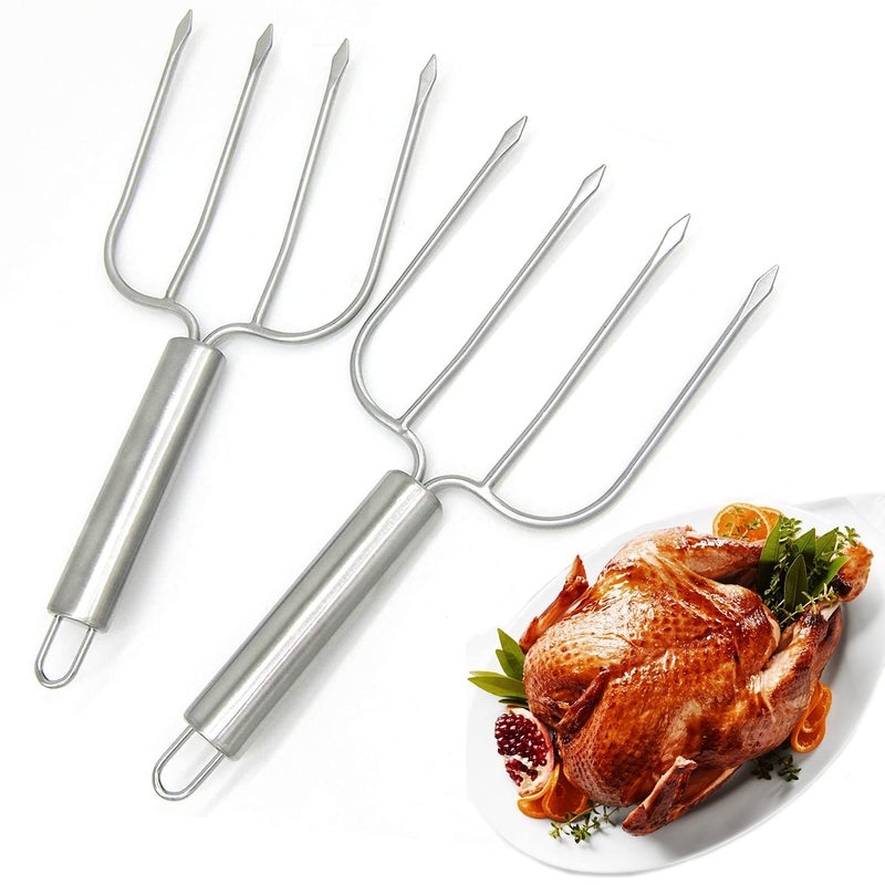 KAYCROWN Stainless Steel Turkey  Roast Lifters Set of 2  Turkey and Poultry Lifters Roaster Poultry Forks Great for Thanksgiving Transfer Turkey or Ham Easily