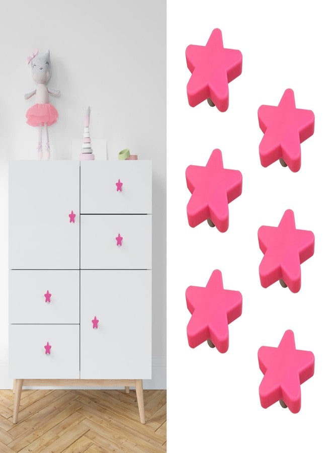 NaFurAhi Stargallery 6 Pieces Cute Cartoon Shape Knobs for Furniture Soft Rubber Knobs for Cabinet Drawer Dresser Closets Organizer Desk Box Bookcase (Pink, Star) - Image 1