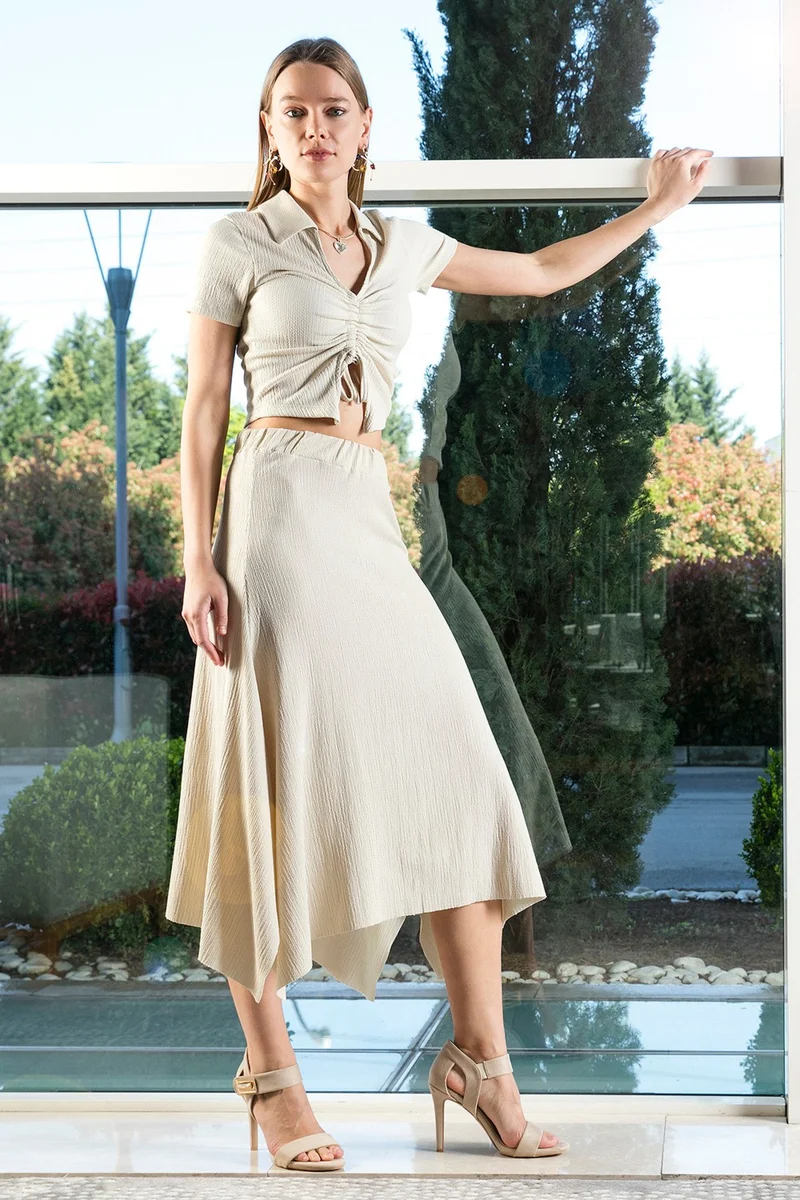 ليلا Asymmetrical Slim Cut Knitted Skirt Women's Skirt 5865017