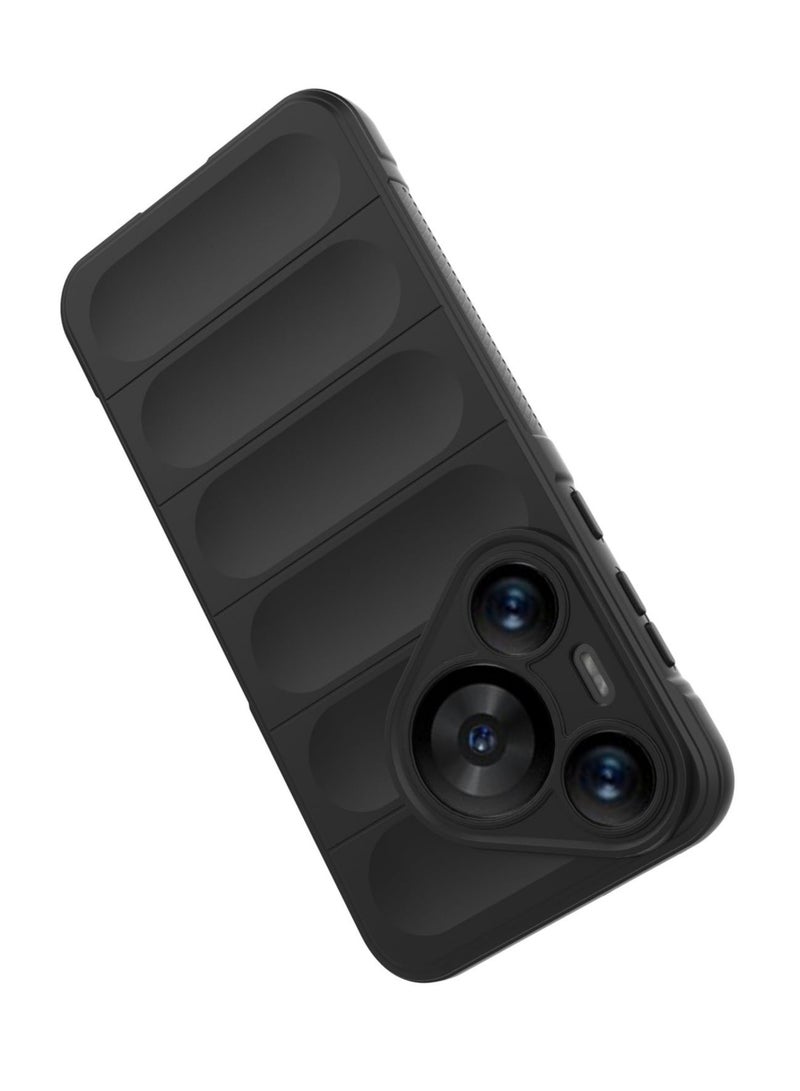 HUAWEI بورا 70 برو حالة الهاتف المحمول ، الثقيلة نمط الشريط 3D ، لمسة ناعمة ، سيليكون حماية كاملة ، صدمة برهان ، أسود