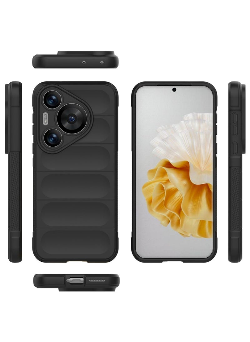 HUAWEI بورا 70 برو حالة الهاتف المحمول ، الثقيلة نمط الشريط 3D ، لمسة ناعمة ، سيليكون حماية كاملة ، صدمة برهان ، أسود