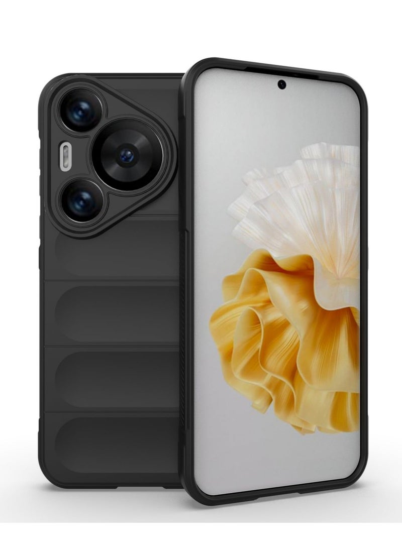 HUAWEI بورا 70 برو حالة الهاتف المحمول ، الثقيلة نمط الشريط 3D ، لمسة ناعمة ، سيليكون حماية كاملة ، صدمة برهان ، أسود