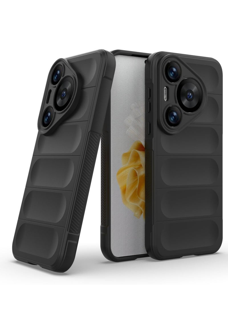 HUAWEI بورا 70 برو حالة الهاتف المحمول ، الثقيلة نمط الشريط 3D ، لمسة ناعمة ، سيليكون حماية كاملة ، صدمة برهان ، أسود