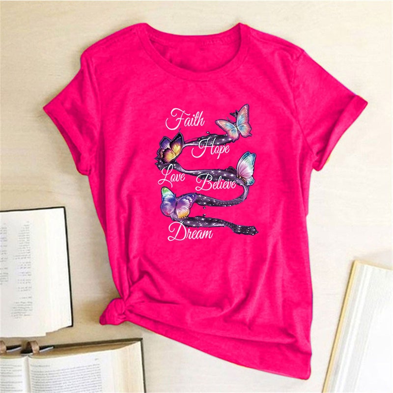 wish independent station butterfly letter print short sleeve t-shirt - Image 1