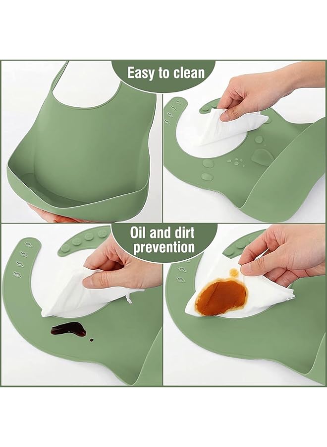 هوكور مجموعة تغذية الطفل، لوازم فطام الطفل، مع وعاء شفط وطبق مقسم، ومجموعة أطباق إطعام الطفل مع ملاعق وشوك وكوب شرب ومريلة قابلة للتعديل وأدوات طعام للأطفال من عمر 6 أشهر فما فوق (أخضر) - Image 3