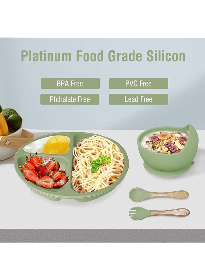 هوكور مجموعة تغذية الطفل، لوازم فطام الطفل، مع وعاء شفط وطبق مقسم، ومجموعة أطباق إطعام الطفل مع ملاعق وشوك وكوب شرب ومريلة قابلة للتعديل وأدوات طعام للأطفال من عمر 6 أشهر فما فوق (أخضر) - Image 5
