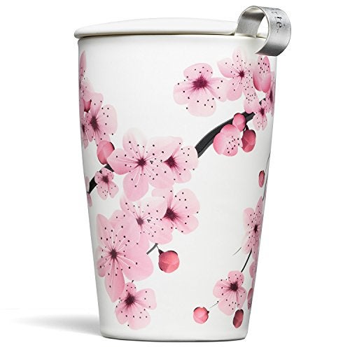 Tea Forte Double-Walled Ceramic Kati Cup, Removable Stainless Steel Infuser Basket and Lid, Steeps 12 oz Loose Leaf Tea, Dishwasher & Microwave Safe, Hanami - Image 3