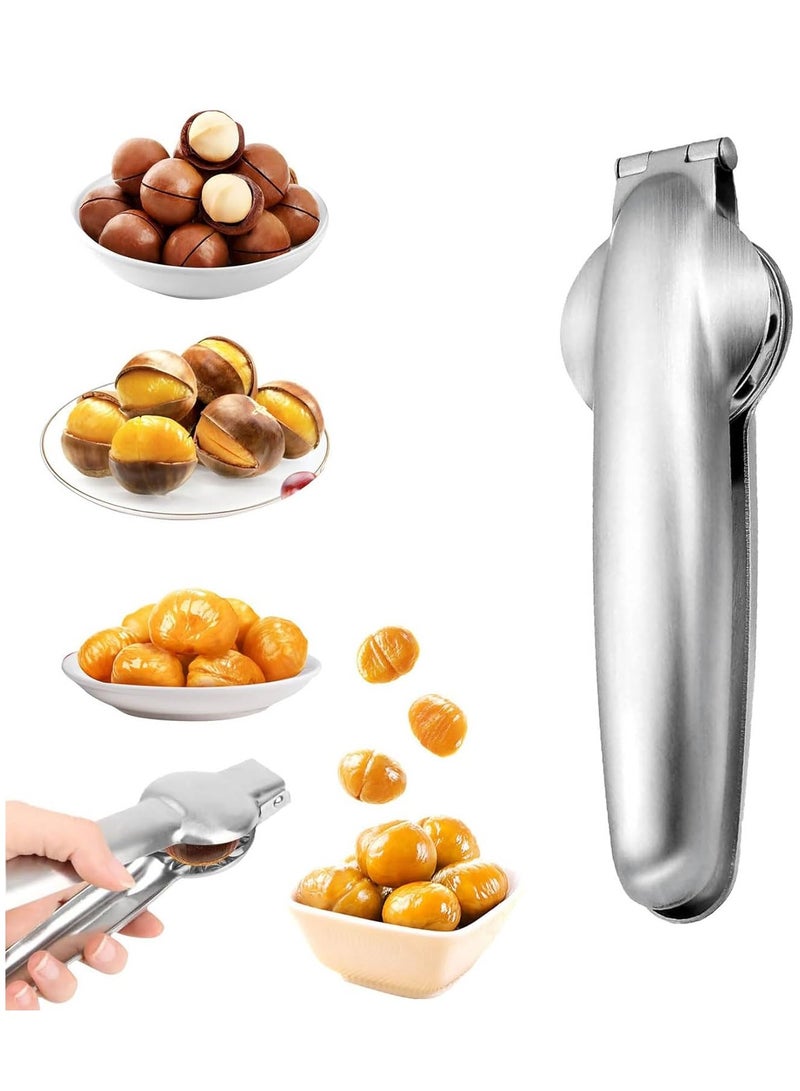GUDOO مشبك كستناء وفتّاحة مكسرات (ستانلس ستيل 304)، قاطع كستناء ومكسر جوز 2 في 1 عالي التحمل، أداة مطبخ متعددة الاستخدام للمكسرات والفواكه المجففة. - Image 1