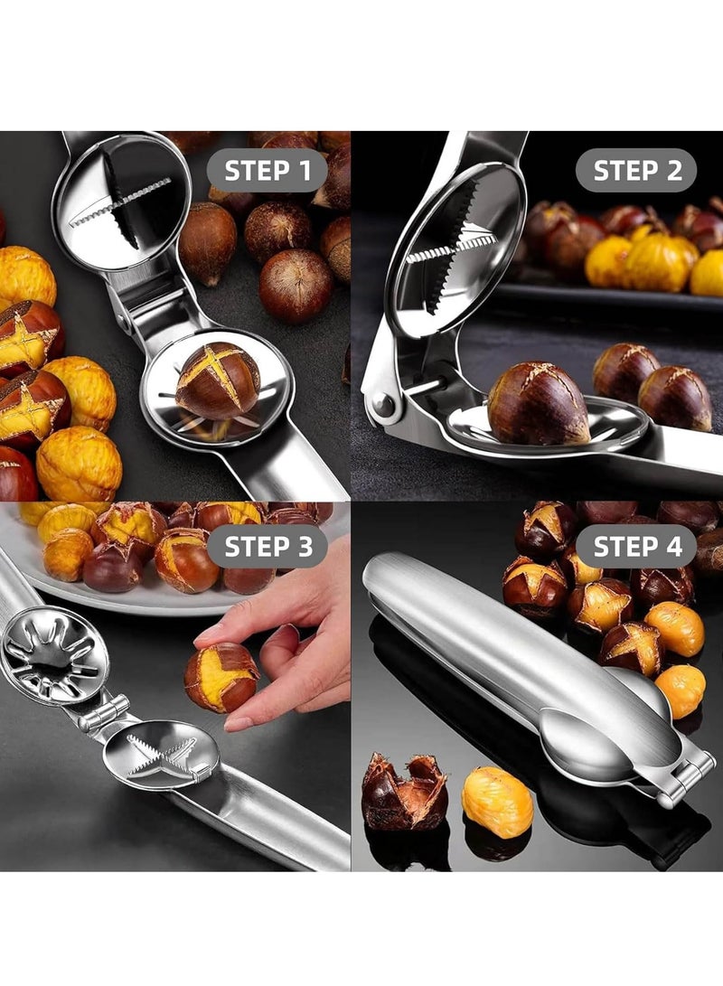 GUDOO مشبك كستناء وفتّاحة مكسرات (ستانلس ستيل 304)، قاطع كستناء ومكسر جوز 2 في 1 عالي التحمل، أداة مطبخ متعددة الاستخدام للمكسرات والفواكه المجففة. - Image 5