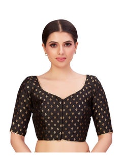 Studio Shringaar Studio Shringaar Women's Polyester Elbow Length Banarasi Saree Elbow Sleeve Blouse(Black, 36)  - Image 1