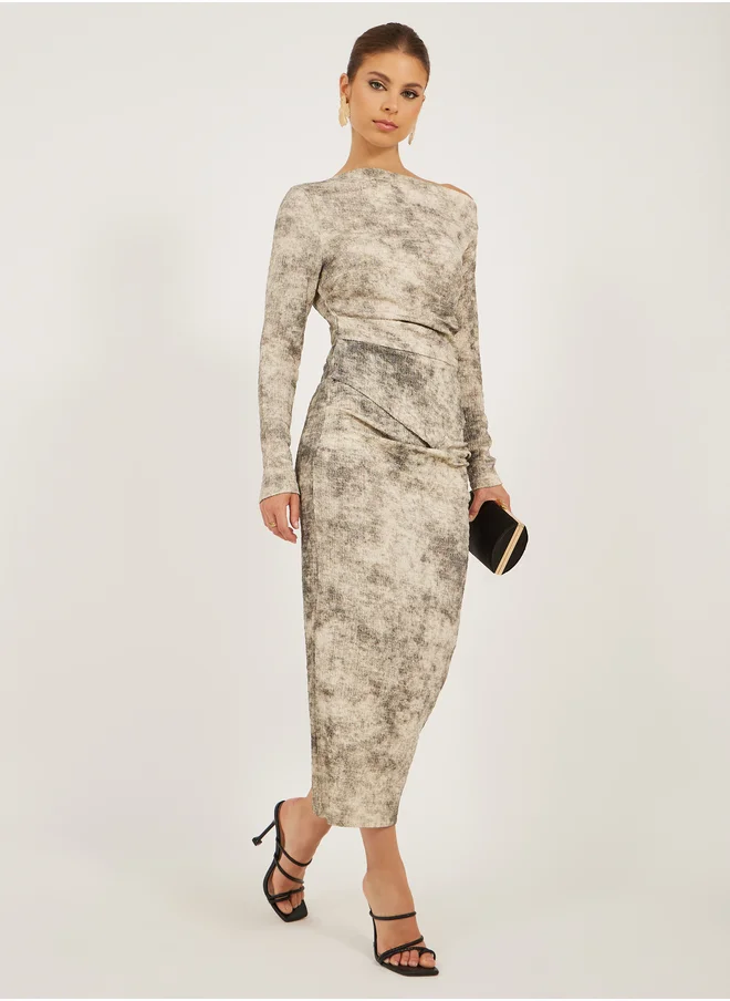 Styli Styli Printed One Shoulder Bodycon Midi Dress