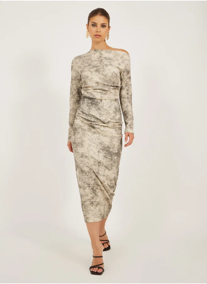 Styli Styli Printed One Shoulder Bodycon Midi Dress