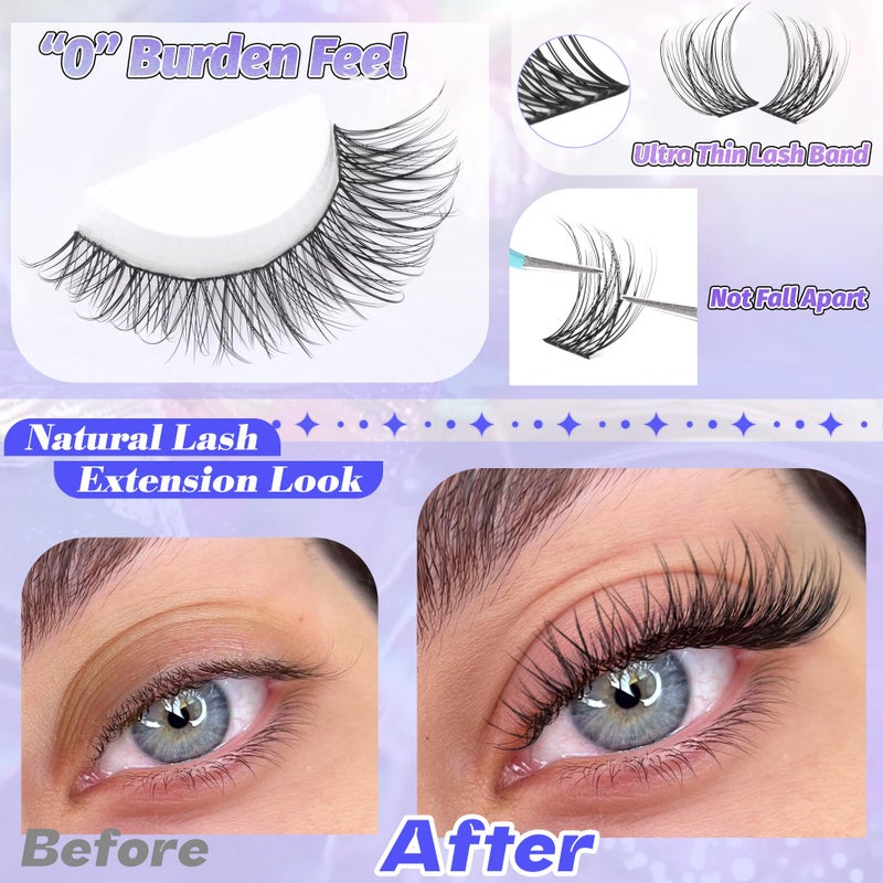 Alice Natural Lash Clusters Wispy Cluster Eyelash Extensions 168pcs Individual Lashes 8-16mm C-Curly DIY Lash Extension Natural Look Soft Thin Band Cluster Lashes by ALICE - Image 5