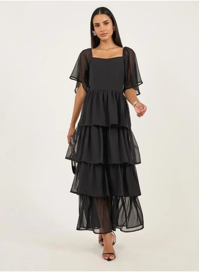 Styli Angel Sleeve Tiered Maxi Dress