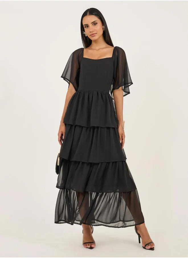Styli Angel Sleeve Tiered Maxi Dress