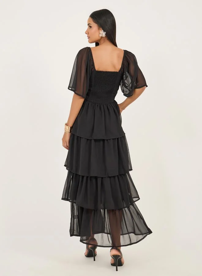 Styli Tiered Chiffon Dress