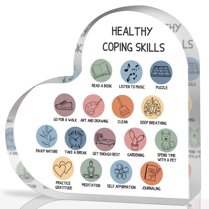 UBLURO Therapy Office Decor, Anxiety Healthy Coping Skills Mental Health Decorations for Social Worker Classroom School Counseling Therapist Supplies Educational Acrylic Heart Art Decor - Image 1
