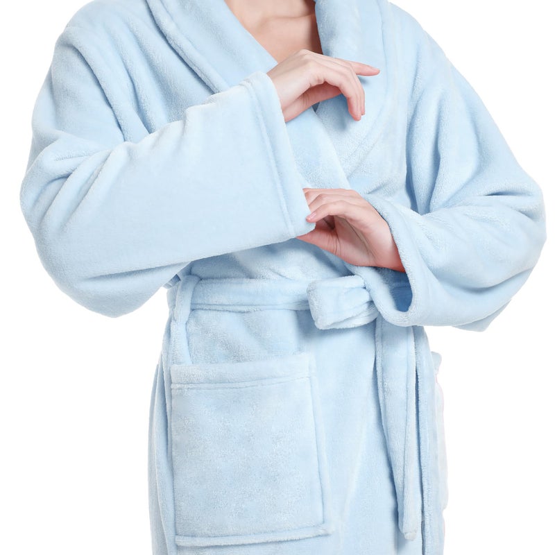 Eonkasp Plush Soft Robes for Women, Premium Fleece Womens Robe Cozy Warm Bathrobe, Light Blue, S-M - Image 3