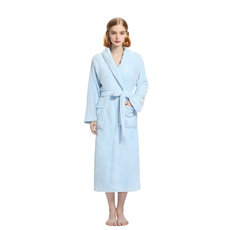 Eonkasp Plush Soft Robes for Women, Premium Fleece Womens Robe Cozy Warm Bathrobe, Light Blue, S-M - Image 1