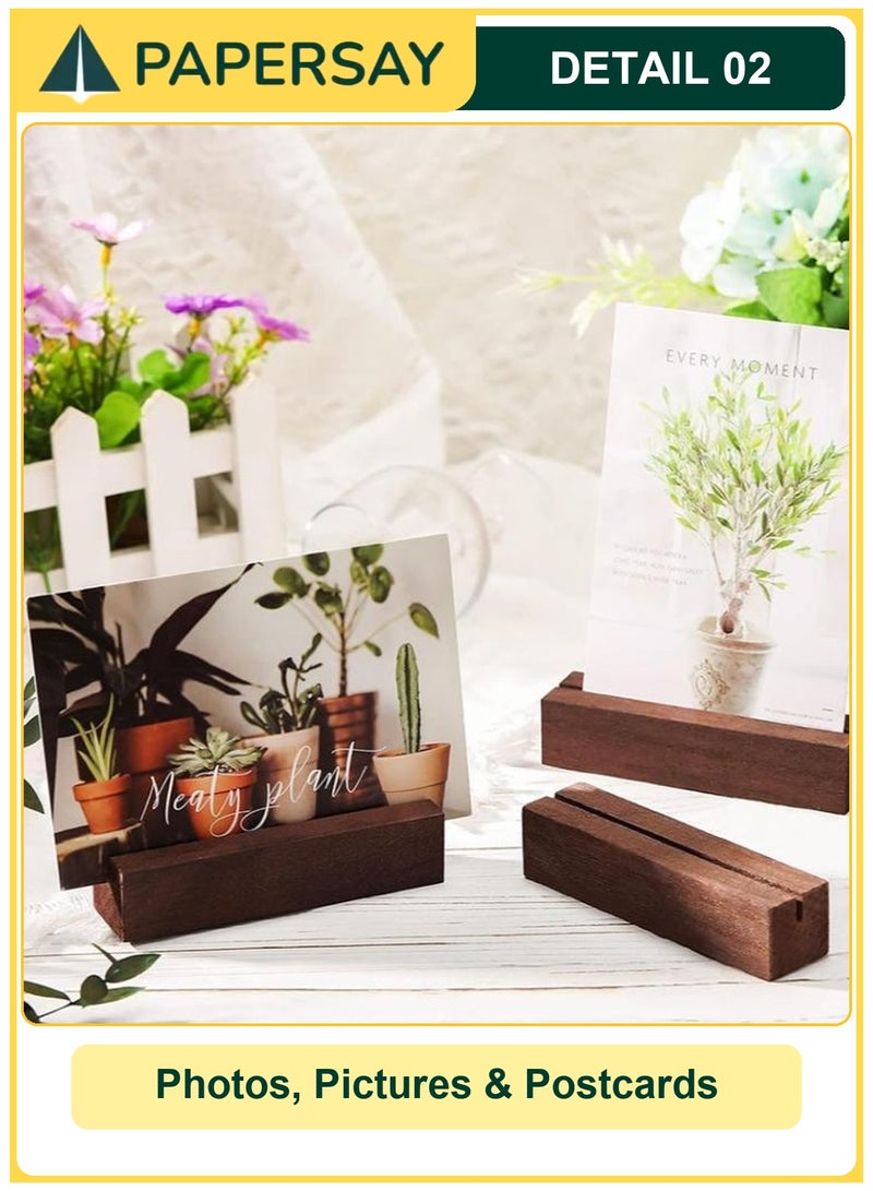 PAPERSAY 10-Pack Wooden Seat Card Holders, Black Wooden Table Number Holder, Name Seat Card Holder, Event Party Tabletop Sign Holder, Wedding and Birthday Photo, Picture and Postcard Holder (Brown, 2.5*6*1.4cm) - Image 4