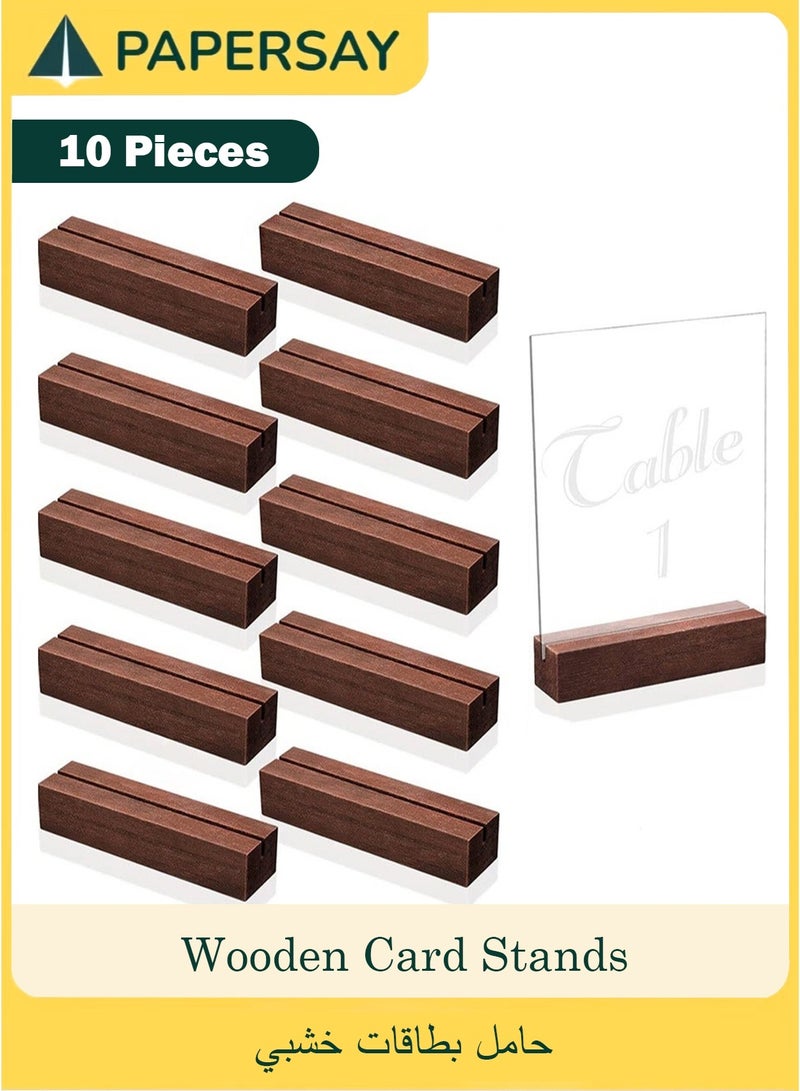 PAPERSAY 10-Pack Wooden Seat Card Holders, Black Wooden Table Number Holder, Name Seat Card Holder, Event Party Tabletop Sign Holder, Wedding and Birthday Photo, Picture and Postcard Holder (Brown, 2.5*6*1.4cm) - Image 1