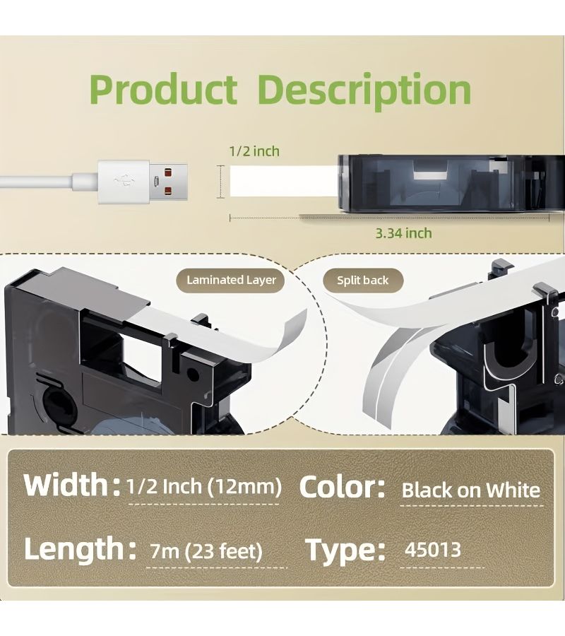 10 Pack 45013 Label Maker Tape Refills Compatible With 45013s 12mm Black On White A45013 1 2in X 23ft For Label Manager 160 280 210D 360D 420P 220P 260P 450DUO - Image 2