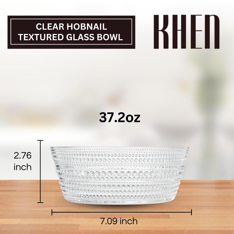 Khen Hobnail Glass Bowl Breaded Clear Borosilicate Decorative Tableware for Fruit, Salad or Centerpiece Display, Vintage Style 7 Inch Round Dish Ideal for Dining Table, Coffee Table or Kitchen Use - Image 2