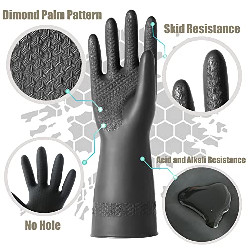 ROYAKI Chemical Resistant Latex Gloves, Reusable Lab Gloves, Cleaning Protective Safety Work Heavy Duty Rubber Gloves, 12.6", Black 1 Pair Size Large - Image 4